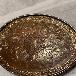 Hand crafter etched flower made in USA belt buckle